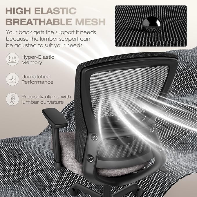 T96C Ergonomic Home Office Chair, Mesh Computer Desk Chair with 4D Armrests, Adjustable Lumbar Support,Tilt Function, Executive Rolling Swivel Task Chair for Long Hours (Stone)