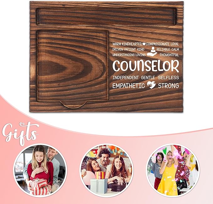 Counselor Appreciation Gifts, Thank You Gift for School Counselor, School Office Coworkers Staff Appreciation Gifts, Sticky Note Holder Wooden Notepad & Pen Holder 6.5" x 4.7" - FTA297