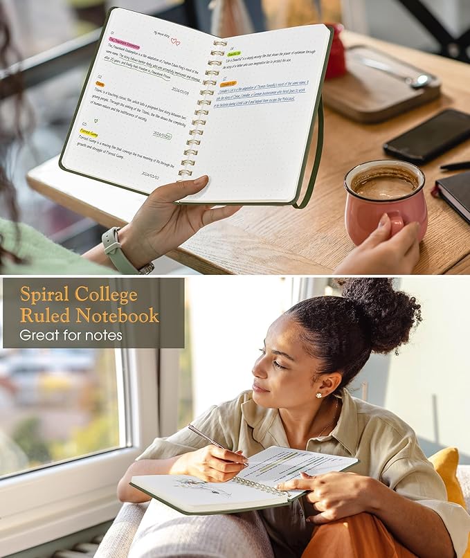 Dotted Spiral Journal Notebook, A5 Hardcover Spiral Journals for Women Men, 100 GSM Dot Grid Paper Notebooks, 150 Pages Spiral Bullet Dotted Notebook for Writing Note Taking 5.75" x 8.38" Olive Green