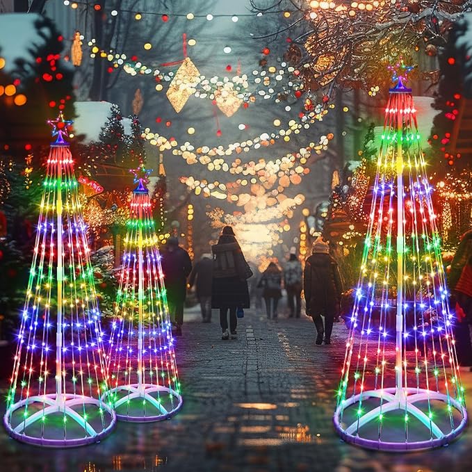 5 Pack 4/5/6 FT Smart Christmas LED Cone Tree Lights 24 Modes RGB Color Changing App Control with Timer Foldable Tree Light Outdoor Yard Holiday Decor for Christmas New Year Xmas Decorations
