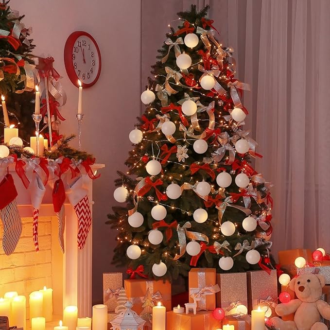 30ct Christmas Ball Ornaments, 2.36" Shatterproof Christmas Tree Decorations, Perfect Hanging Ball for Indoor/Outdoor Holiday Party Decor (White)