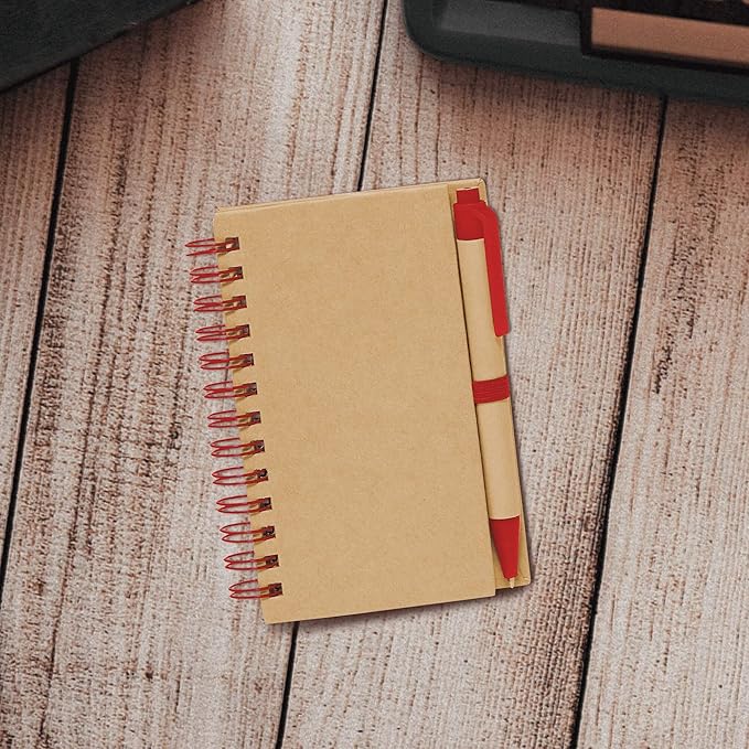 Mini Spiral Notebooks with Black Ink Pens Set of 10, Bulk Pack - Perfect for School, Office, Business, Home - Red