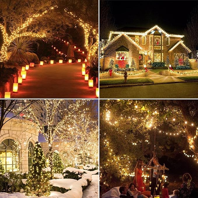 Haili 105FT 300 LED Christmas Lights Outdoor, Plug in 8 Mode String Lights for Christmas Tree, Party, Patio, House Christmas Decoration (Warm White)