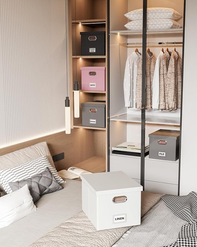 Oterri File Organizer Box with Lid - Portable Hanging File Box for Letter/Legal Files, Office/Decor/Home, 1 Pack, Black Leather