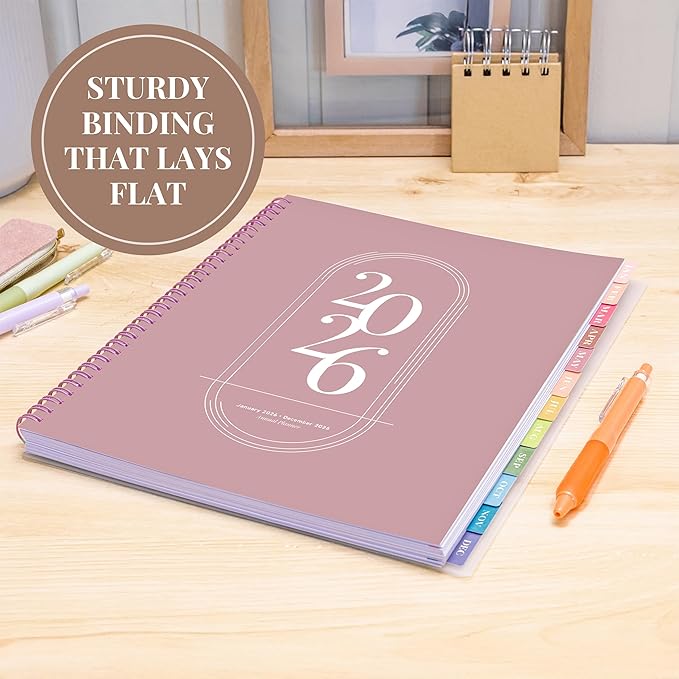 Rileys 2026 Planner, Agenda Planner With Weekly And Monthly View, Daily Agenda Book And Yearly Planners Calendar Book, Spiral Bound With Tabs, Notes, Goals And Holidays (Pink, 8.5 x 11 in)