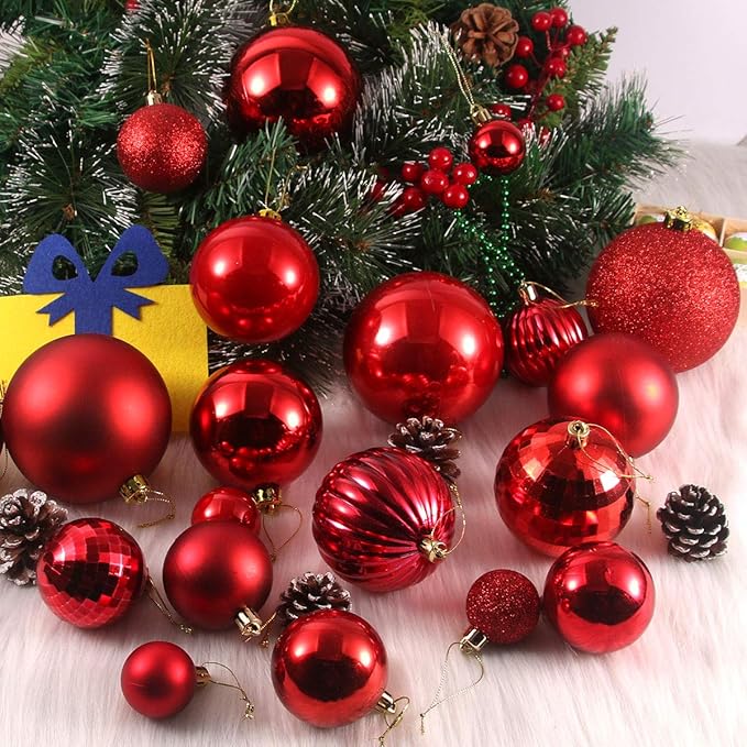 GameXcel Christmas Balls Ornaments for Xmas Tree - Shatterproof Christmas Tree Decorations Small Hanging Ball Red 1.6 Inch x 36 Pack