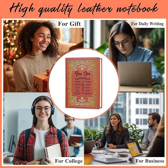 Brown A5 Lined Leather Journal Notebook,Inspirational Christian Gifts Hardcover Executive Notebooks for Men Women,200 Pages 100 Gsm Thick Ruled Paper Daily Diary for School,Family ,Friends,Work (You Beautiful Brown)