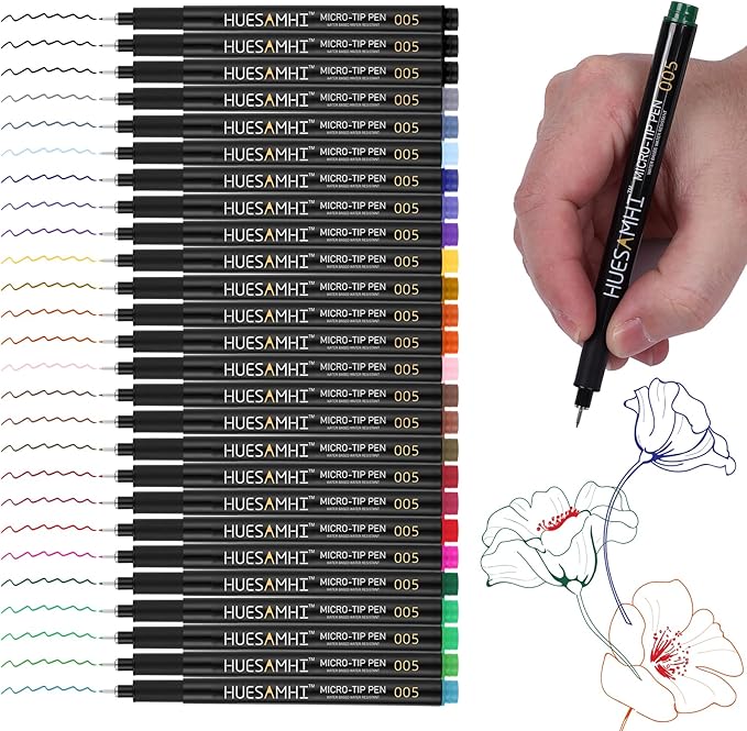 005 Micro Pen 23 Colors and 3 Black 0.20mm Fine Tip Waterproof Ink FineLiner Pens for Art Illustration Sketching, Anime Bullet Journal and Technical Drawing