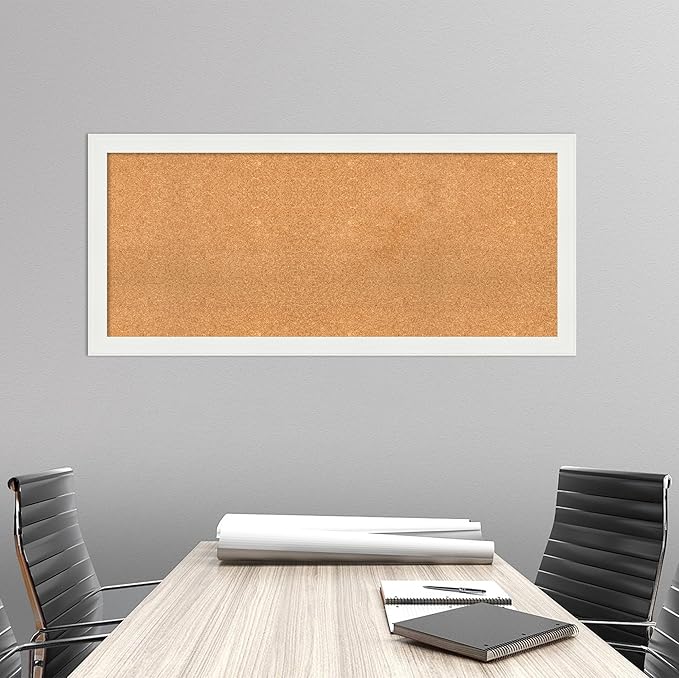 Amanti Art Natural Cork Board for Wall, 23x51 Vision Board with White Frame, Oversize Corkboard Office Decor for Home Organization, Casual Corkboard Pinboard to Display Items for Home Organization in