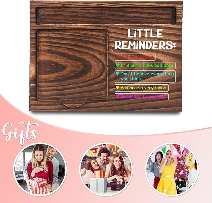 Inspirational Motivational Gifts, Encourage Gifts, Recovery Gifts, Little Reminders Sticky Note Holder, Post-it Note Dispenser for Desk, Wooden Post-it Note & Pen Holder 6.5" x 4.7" - FTA121