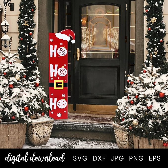 HOMCDALY Christmas Welcome Sign for Front Porch, Wooden Santa HO HO HO Sign for Front Door, Outdoor Welcome Sign, Farmhouse Christmas Decorations Porch Décor(47in)