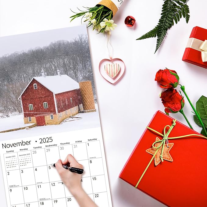 2025 Wall Calendar,Calendar 2025, January 2025 - December 2025, Wall Calendar Barns, 12" x 24" Opened,Full Page Months Thick & Sturdy Paper for Calendar Organizing & Planning