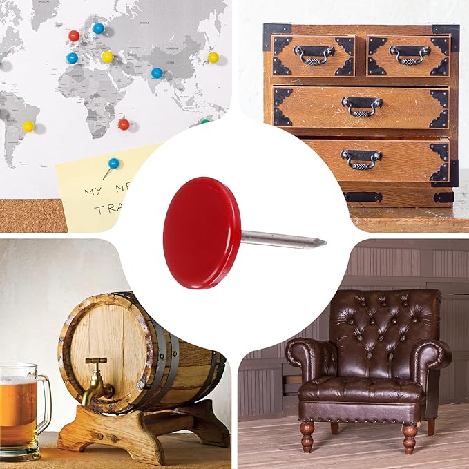 uxcell 120Pcs Push Pins, 11mmx17mm Round Flat Head Decorative Thumb Tacks Upholstery Tacks for Cork Board Office Wall Hangings, Red