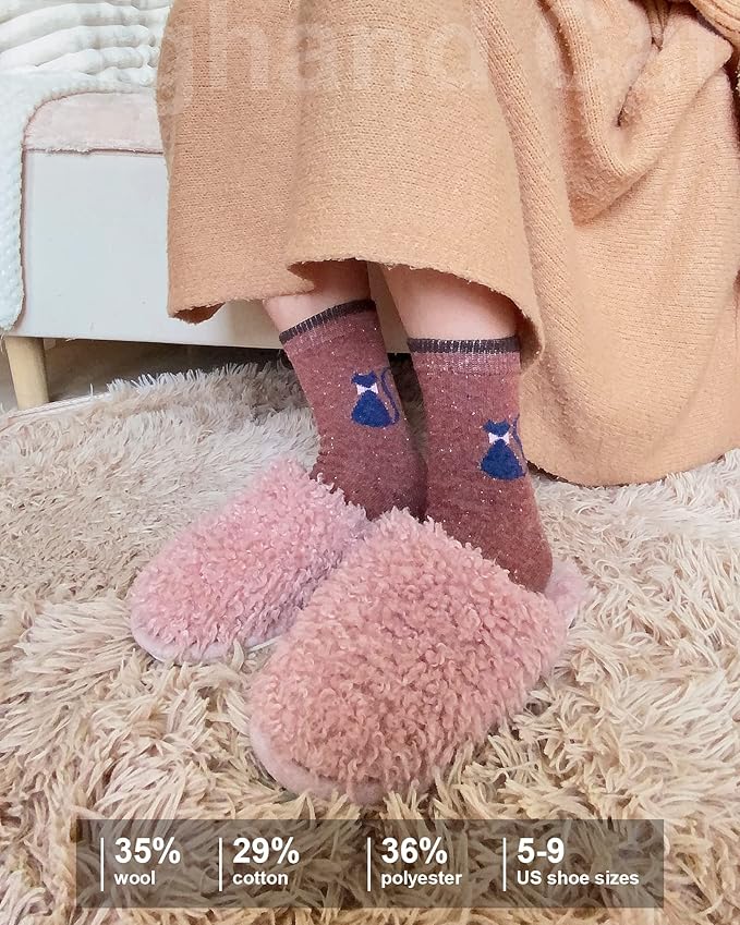 IIG Cute Warm Wool Socks for Women Super Cozy Thick Crew Winter Socks Gifts, 5 Pairs