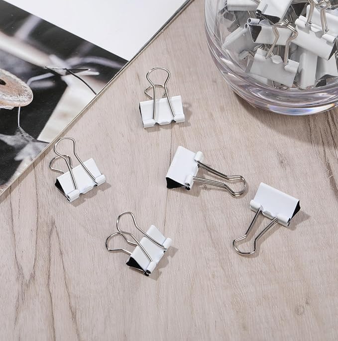Jetec 100 Pack 0. 75in/19mm White Metal Binder Clips Bulk Medium Reusable Fold Back Binder Clips Paper Clamps Spring Steel Sturdy for Home Office School Supplies