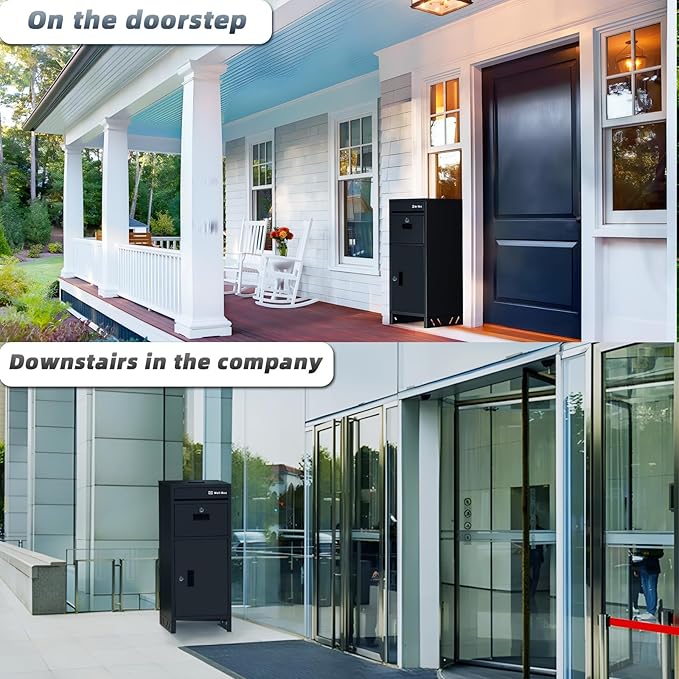 Package Delivery Boxes for Outside, Large Parcel Drop Boxes with Lock, Customize Address Stickers Package Drop Boxes for Outside is Waterproof,Package Delivery Box for Porch(Black,15.7*15.7*37.8 in)