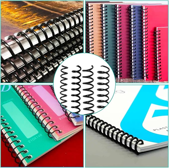 Plastic Spiral Binding Coils 100 Pack, Coil Binding Multi Sizes (6mm+8mm+10mm+12mm), 4:1 Pitch Black Binding Spirals for Students and Coworkers