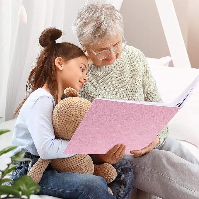 Vienrose Scrapbook 12x12 Inch Large 3 Ring Binder Photo Album, Linen Cover DIY Scrap Book with 30 Sheets Plastic Sleeves 60 Pages Blank White Inner Pages for Wedding Birthday Baby Travel Pink