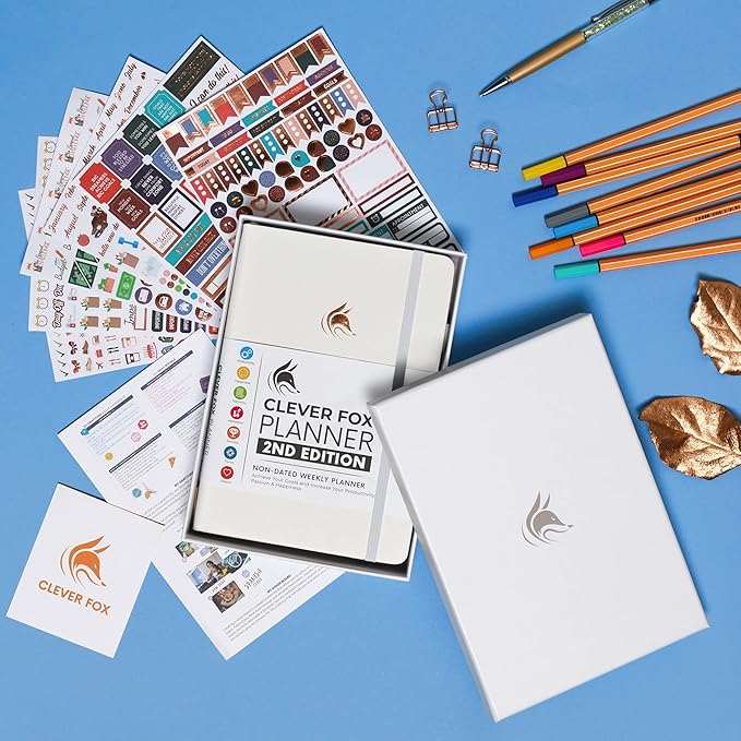 Clever Fox Planner 2nd Edition – Colorful Weekly & Monthly Goal Planner, Time Management & Productivity Organizer, Undated, A5 (White)