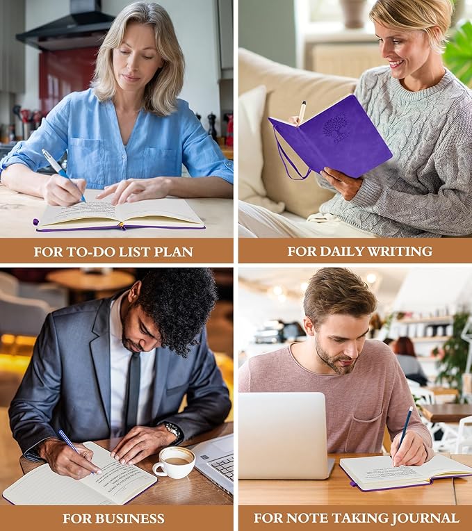 Lined Journal Notebook for Men & Women,200 Pages A5 Hardcover Leather Notebook (5.9"x8.5"), Travel Journal for Work, School, Business Writing, Note Taking, Notepad Diary (Purple)