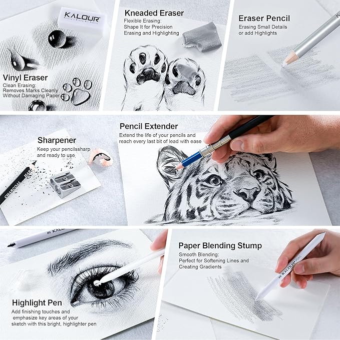 112 Drawing Set Sketch Kit, Pro Art Supplies with 3-Color Sketchbook, Graphite, Charcoal Pencils, Art Drawing Kit for Artists Adults Teens Beginners, Ideal for Shading & Blending