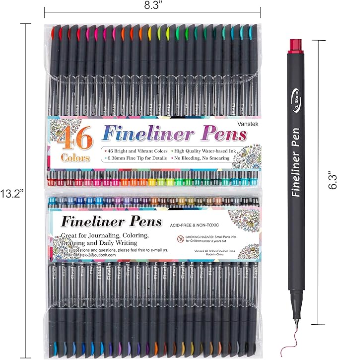 Vanstek 46 Pack Journal Planner Colored Pens, Fineliner Pens for Journaling, Writing Coloring Drawing, Note Taking, Calendar, Planner, Art Office School Gift Supplies