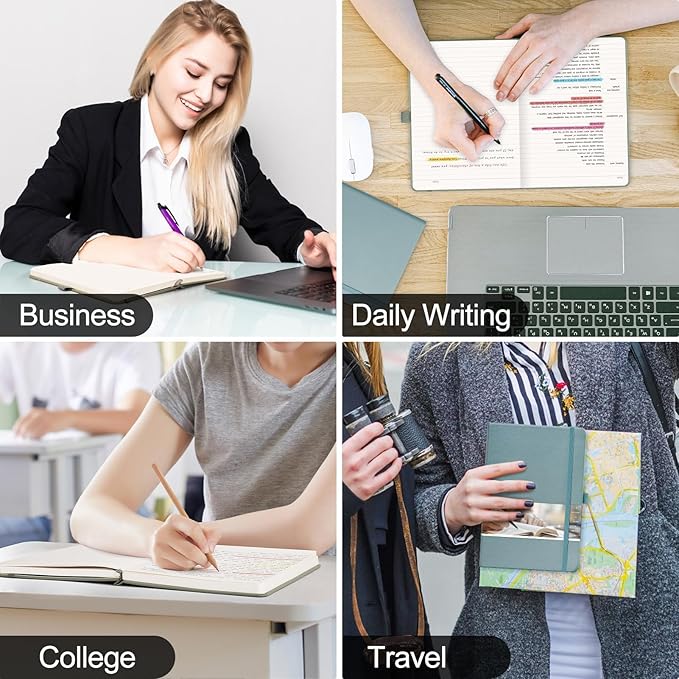 EMSHOI Notebook College Ruled - 256 Numbered Pages, 120 Gsm Thick Paper, A5 Hardcover Leather Lined Journal for Men & Women Work School Journaling Writing Diary 5.7" X 8.3"(Green)