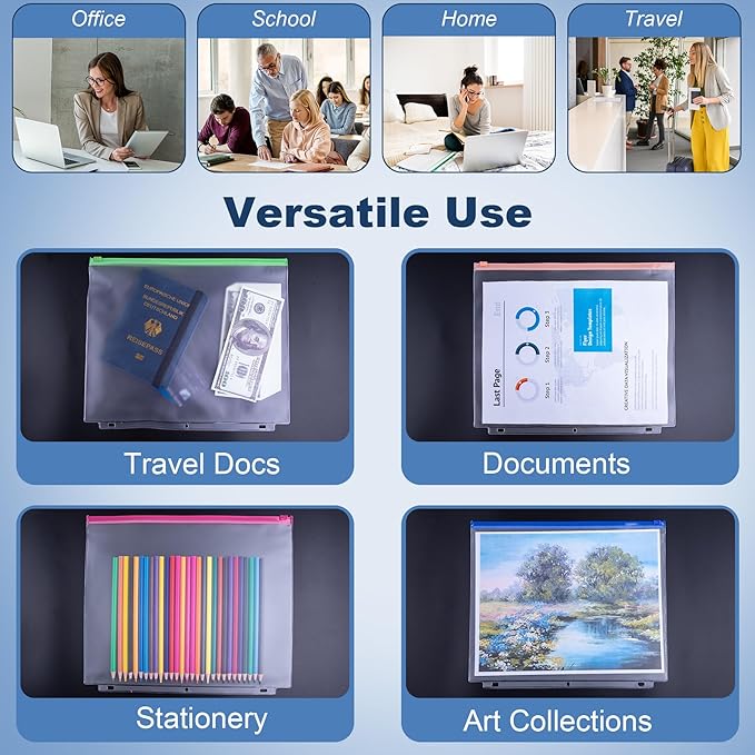 Antner 30PCS Letter Size Binder Pockets for 3 Ring Binder, 10 Assorted Colors Zipper Pouches Waterproof PVC Document Organizer File Folders 3-Hole Loose Leaf Insert Bags Page Sleeves Sheet Protectors