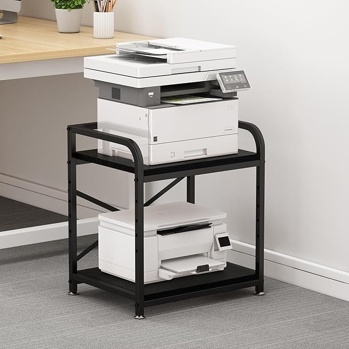 2 Tier Large Printer Stand, 20 x 20 Inches Printer Table with Storage Shelf, Rolling Printer Cart with Wheels for Home Office, Scanner Fax (Black)