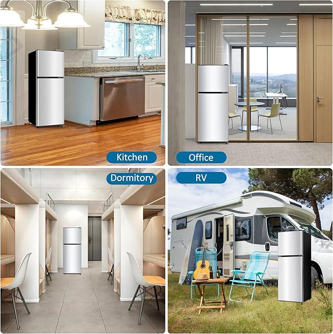 4.9 Cu. Ft. Mini Fridge with Freezer, Compact Refrigerator with Adjustable 7-Level Thermostat, Double-Door Fridge for RV, Kitchen, Office, Silver