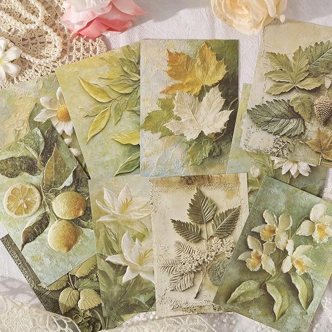 60 Sheets Aesthetic Relief Scrapbook Paper Kit, Vintage Flower Embossed Textured Decorative Collage Paper for Junk Journaling, Scrapbooking, Crafting, DIY Projects, Diaries, and Art Supplies