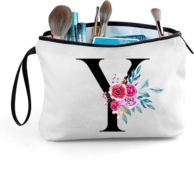 Best Friend Birthday Gifts for Women,Initial Makeup Bag,Cosmetic Bag With Mirror,Personalized Gifts,Maid Of Honor Gifts,Small Makeup Bag for Purse,Besties Gifts for Women,(Y)