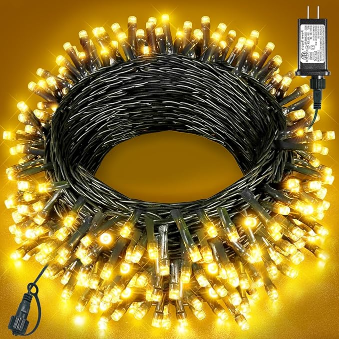 197FT 600 LED Christmas Lights Outdoor, Plug in Christmas Tree Lights Waterproof, 8 Modes Warm White String Twinkle Lights for Indoor Classroom Patio Garden Party Wedding Holiday Decorations