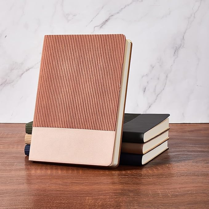 Lined Journal Notebook for Work College Ruled Note Book 5.79"x8.27" A5 PU Leather Daily Journaling 216 Pages for Women Men Writing Home School Supplies Business (Darkgreen/Darkpink)