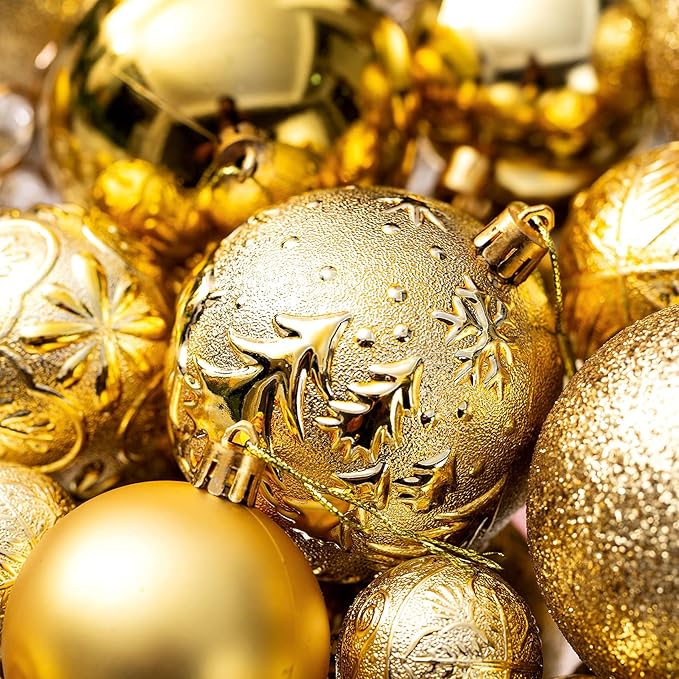 Senjie Gold Shatterproof Christmas Ball Ornaments, 32 Pcs, Plastic, Hanging, Christmas, Wedding