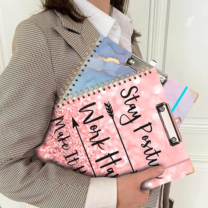 Lateefah Clipboard with Storage, File Folders with Pockets, Nursing Clipboard with Label Stickers and Notepad, Spiral Clip Board with Pen Loop for School, Office Supplies