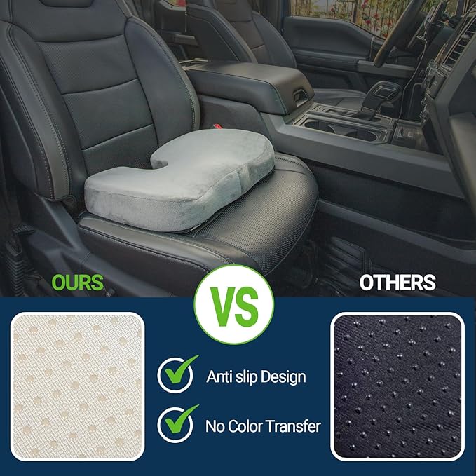 Gel Seat Cushion – Office Chair Cushion – Non-Slip Gel Memory Foam Coccyx Cushion for Tailbone Pain - Desk Chair Car Seat Cushion Driving - Sciatica Back Pain Relief, Velvet, Grey
