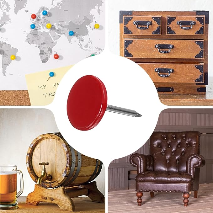 uxcell 120Pcs Push Pins, 11mmx15mm Round Flat Head Decorative Thumb Tacks Upholstery Tacks for Cork Board Office Wall Hangings, Red