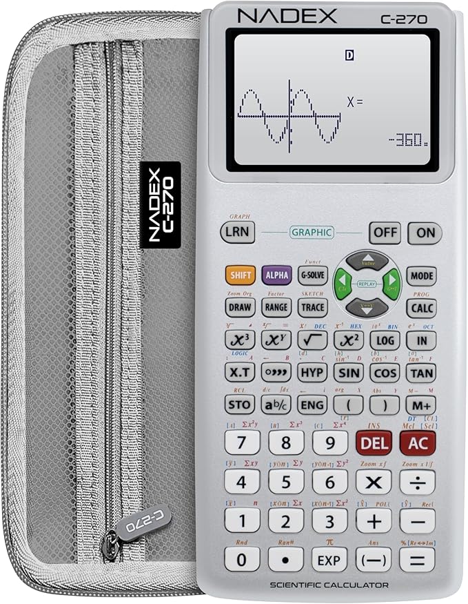 Scientific Calculator with Graphing, Includes Carrying Case, for College and High School Students, Calculus, Algebra, Geometry, Trigonometry, Statistics, Physics, Chemistry, Silver
