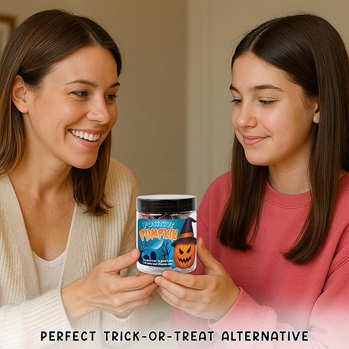 Positive Halloween Pumpkins Jar – 60 Emotional Support Pumpkins, Halloween Gifts for Women, Men,Teens, Fall Gifts Basket Stuffer, Pumpkin Basket Filler, Cute Halloween Decorations