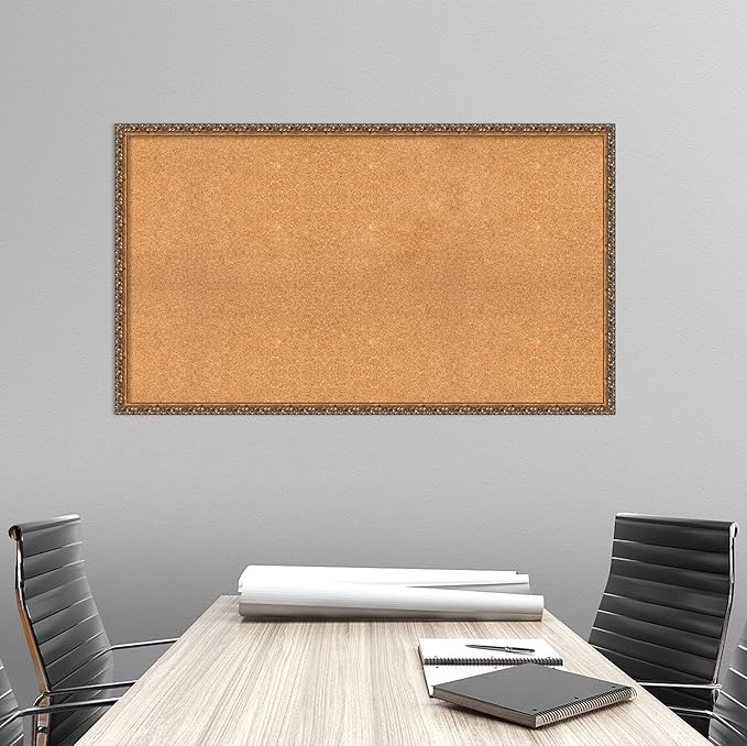 Amanti Art Natural Cork Board for Wall, 28x48 Vision Board with Bronze Frame, Oversize Corkboard Office Decor for Home Organization, Traditional Corkboard Pinboard to Display Items for Home