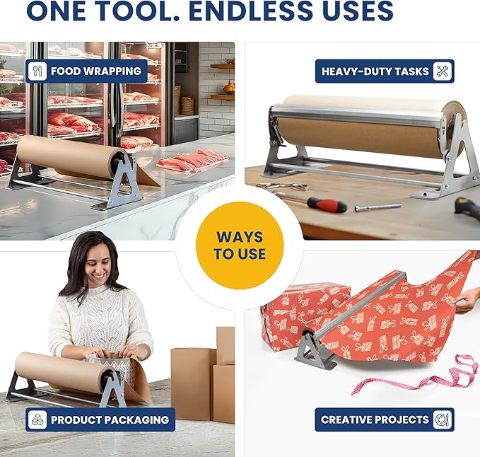 DIY Crew 36 Inch Paper Roll Dispenser and Cutter - Heavy-Duty Wall Mountable, Non Slip Tabletop - Kraft, Freezer, Butcher Paper - Up to 1000ft Rolls