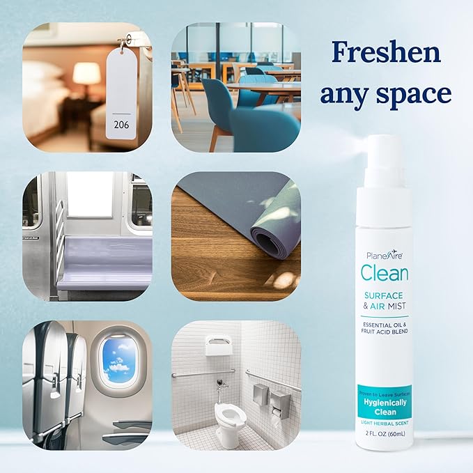 Travel Essentials | Hygiene Kit | Travel Toiletry Kit | Travel Size | Spray Hand Sanitizer Herbal Scent | Surface Wipes | Individual Travel Wipe | Surface Cleaner & Air Mist | With Essential Oils