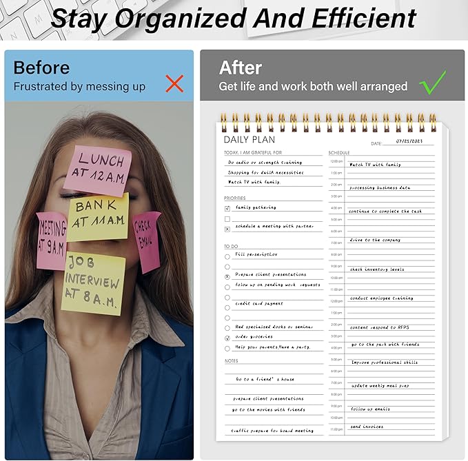 24 Hour Daily Planner - To Do List for Work & Personal Life, Productivity Everyday Planner, Daily Schedule, 6.5 x 9.8