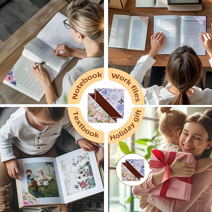 4 Pieces Leather Bookmarks, Cute Book Accessories for Reading Lovers, Page Markers for Women Men Kids Students Teachers Retirement Birthday Gift (Floral Print)