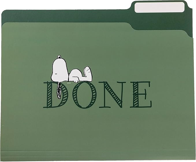 Snoopy File Folders Pack by Graphique, Set of 9 (3 Designs), Letter Size Organizers, Decorative Office Supplies, 1/3-Cut Tabs