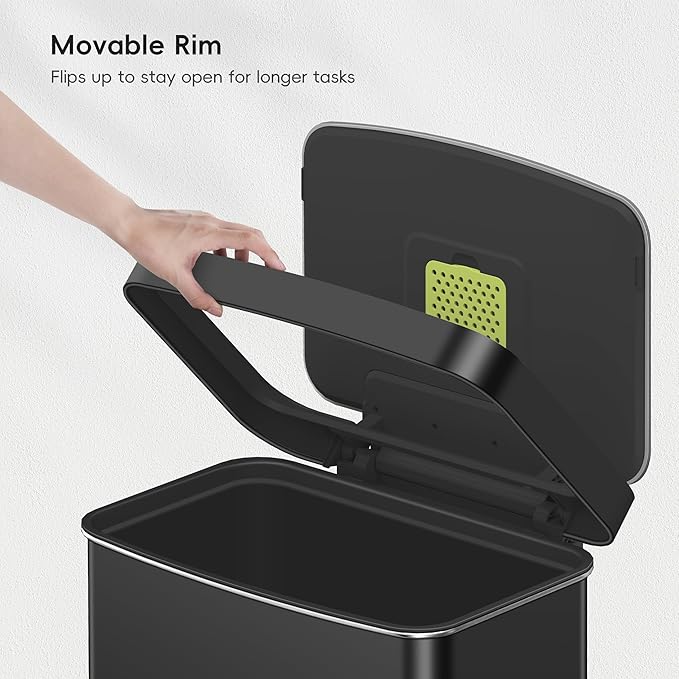 EKO Hudson Matte Stainless Steel 75 Liter/20 Gallon Large Kitchen Trash Can, Tall Step Garbage Can with Rear Bag Storage Compartment (Matte Black)