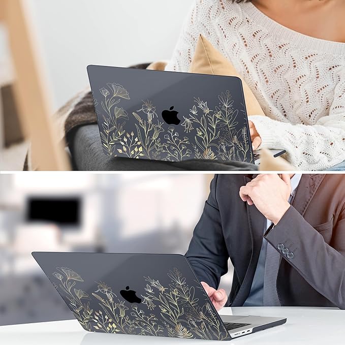 DONGKE Compatible with M4 MacBook Air 15 inch Case 2025 2024 2023 A3241 A3114 A2941 M3 M2 Liquid Retina Display Touch ID, Plastic Hard Case & Keyboard Skin & Screen Protector - Floral Blooming