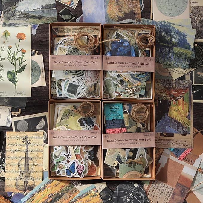 200 Pieces Vintage Ephemera Scrapbooking Supplies Pack Scrapbook Paper Sticker Material Pack for Art Journaling Bullet Journals Planners Collage Decoupage Crafter Gifts (Planet)