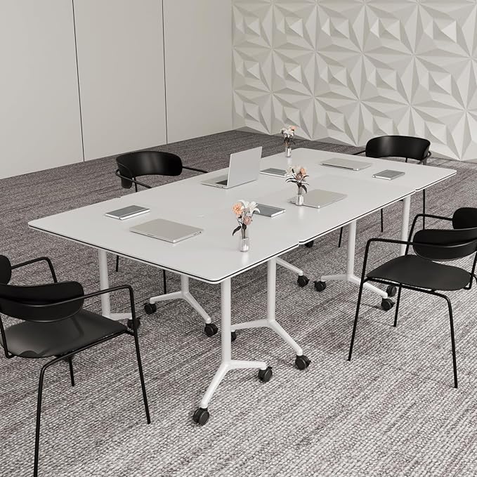 Conference Table,Folding Conference Room Tables Portable Rolling Conference Training Table with Silent Wheels,Mobile Meetings Flip Top Tables for Offices Classrooms Meeting Room (6Pack 55.1in)